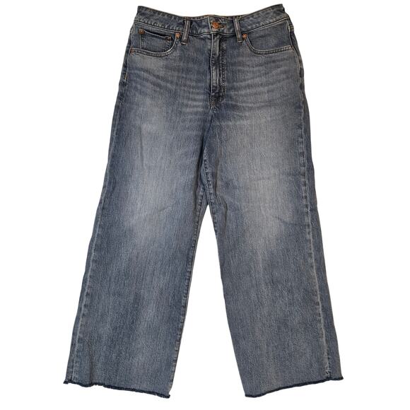 J. Crew Denim - J.Crew Wide Leg Crop Jeans Womens 27 Blue Medium Wash Cropped Raw Hem Denim